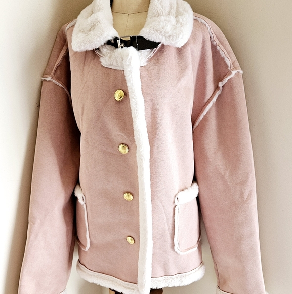 PRETTY IN PINK SKI BUNNY VIBES FAUX SUEDE FAUX FUR LINED JACKET - Picture 5 of 11